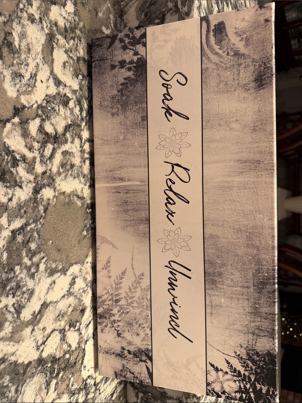 Soak Relax Unwind Wall Art - Neutral Beige and Black 10x20”